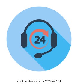 Support 24 hours. Single flat color icon. Vector illustration.