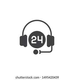 Support 24 hours vector icon. filled flat sign for mobile concept and web design. Twenty four hour Call center glyph icon. Symbol, logo illustration. Vector graphics