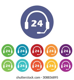 Support 24 icons set, on colored circles, isolated on white