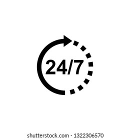 Support 24/7 Icon In Flat Style Vector For Apps, UI, Websites. Black Icon Vector Illustration.