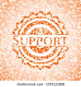 Support abstract emblem, orange mosaic background