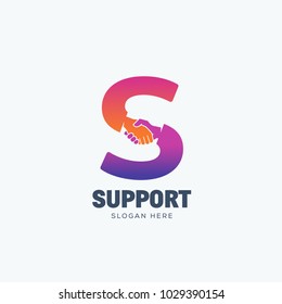 Support Abstract Vector Sign, Symbol or Logo Template. Hand Shake Silhouette Incorporated in Letter S Concept. Isolated.