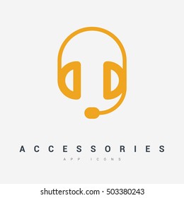 Support accessories set of isolated minimal flat linear icons. Headphones line vector icons for websites and mobile minimalistic flat design.