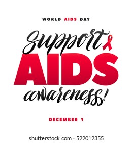 Support AIDS Awareness. World Aids Day 1 December. Red AIDS ribbon isolated on white background with shadow. AIDS awareness. HIV & STI. HIV symbol. HIV disease.