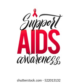 Support AIDS Awareness. World Aids Day 1 December. Red AIDS ribbon isolated on white background with shadow. AIDS awareness. HIV & STI. HIV symbol. HIV disease.