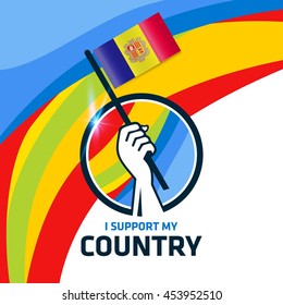 I Support Andorra. Hand holding the Country flag - abstract background Man Holding Flag in Rio Olympics 2016