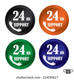 Support around the clock, 24 hours a day colorful icon and button collection isolated on white background - Vector.