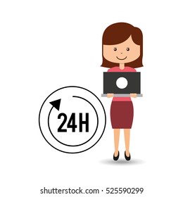 support assitance concept girl with 24 hours service vector illustration eps 10