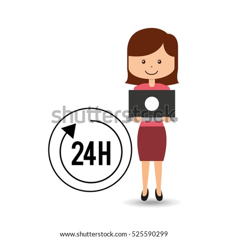 support assitance concept girl with 24 hours service vector illustration eps 10