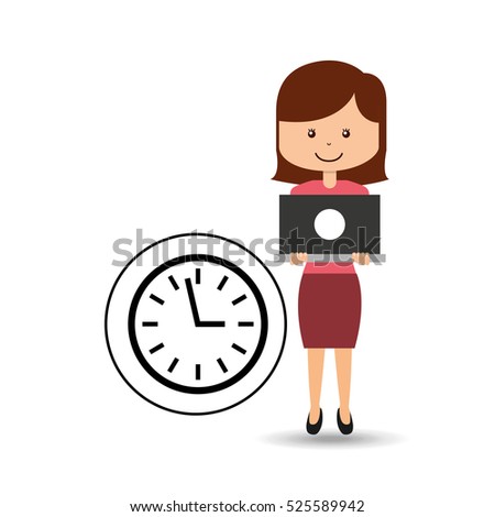 support assitance concept girl with clock time vector illustration eps 10