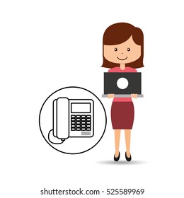 support assitance concept girl with line service vector illustration eps 10