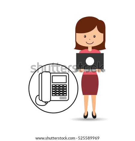 support assitance concept girl with line service vector illustration eps 10
