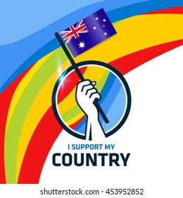 I Support Australia. Hand holding the Country flag - abstract background Man Holding Flag in Rio Olympics 2016