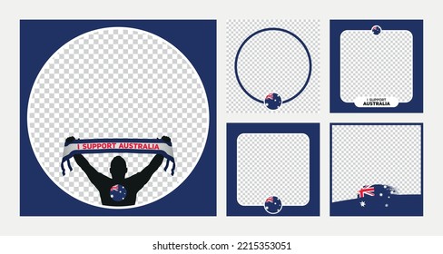 I support Australia world football championship profil picture frame banner man silhouette with national flag scarf in hand for social media 