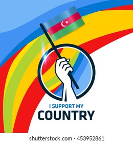 I Support Azerbaijan. Hand holding the Country flag - abstract background Man Holding Flag in Rio Olympics 2016