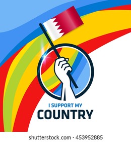 I Support Bahrain. Hand holding the Country flag - abstract background Man Holding Flag in Rio Olympics 2016