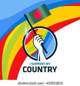 I Support Bangladesh. Hand holding the Country flag - abstract background Man Holding Flag in Rio Olympics 2016