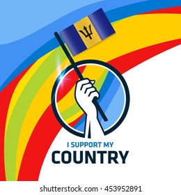 I Support Barbados. Hand holding the Country flag - abstract background Man Holding Flag in Rio Olympics 2016