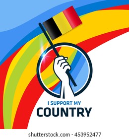 I Support Belgium. Hand holding the Country flag - abstract background Man Holding Flag in Rio Olympics 2016