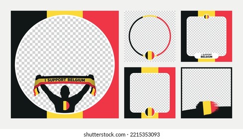 I support Belgium world football championship profil picture frame banner man silhouette with national flag scarf in hand for social media 