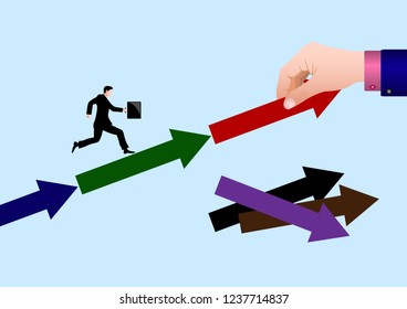 Support. Big hand helps to achieve a target. Vector Illustration