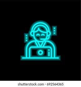 Support blue glowing neon ui ux icon. Glowing sign logo vector