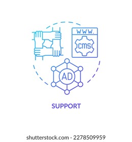 Support blue gradient concept icon. Customer service departments. Help community. Assistance center abstract idea thin line illustration. Isolated outline drawing. Myriad Pro-Bold font used
