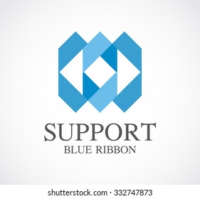 Support of blue ring ribbon abstract vector and logo design or template connection business icon of company identity symbol concept