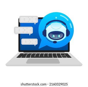 Support bot. Ai assistant. Flat icon with blue support bot on white background