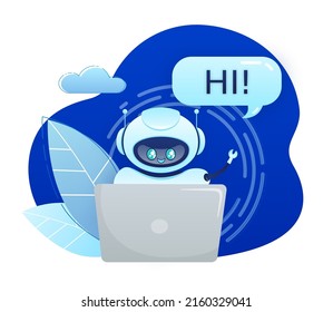 Support bot. Ai assistant. Flat icon with blue support bot on white background