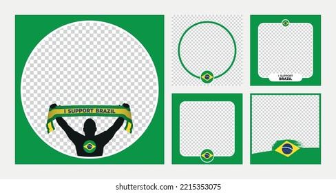 I support Brazil world football championship profil picture frame banner man silhouette with national flag scarf in hand for social media 