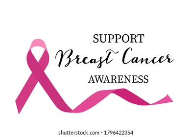 Support Breast Cancer hand lettering vector with pink ribbon, october awareness month. 