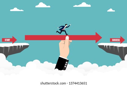 Support business and career, Manager's hand helping businessman to achieve target, Business concept, Illustration vector flat