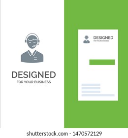 Support, Business, Consulting, Customer, Man, Online Consultant, Service Grey Logo Design and Business Card Template. Vector Icon Template background