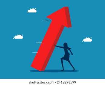 Support business growth. Businesswoman stops the growth arrow from falling
