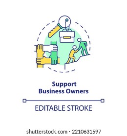 Support Business Owners Concept Icon. Collaboration With Experts. Help Small Business Abstract Idea Thin Line Illustration. Isolated Outline Drawing. Editable Stroke. Arial, Myriad Pro-Bold Fonts Used