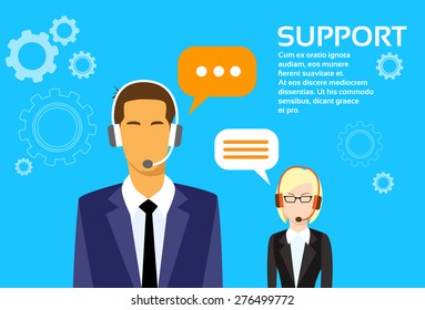 Support Business People Group Technical Team On Line Chat Flat Vector Illustration