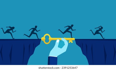 Support business progress. Business team manager uses key to bridge the gap 