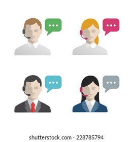 Support and call center avatar flat icons. Male and female.