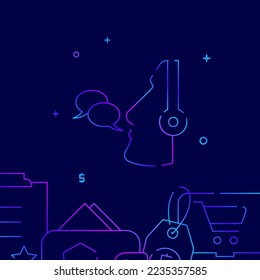 Soporte, icono del vector de línea de gradiente del centro de llamadas, ilustración simple en un fondo azul oscuro, borde inferior relacionado con compras y entrega.