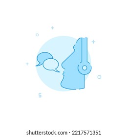 Support, call center vector icon. Flat illustration. Filled line style. Blue monochrome design. Editable stroke. Adjust line weight.