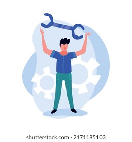 Support call centre composition with doodle human characters gadgets icons and gear pictograms vector illustration