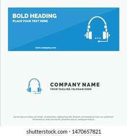 Support, Call, Communication, Contact, Headset, Help, Service SOlid Icon Website Banner and Business Logo Template. Vector Icon Template background