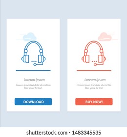 Support, Call, Communication, Contact, Headset, Help, Service  Blue and Red Download and Buy Now web Widget Card Template