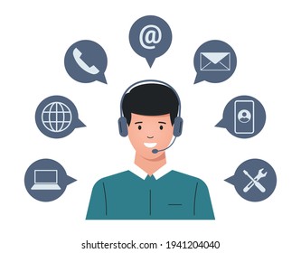Support call receptionist with phone and background icons vector illustration