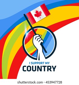 I Support Canada. Hand holding the Country flag - abstract background Man Holding Flag in Rio Olympics 2016