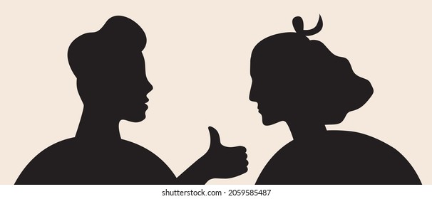 Support and care as a couple. Silhouette vector stock illustration. Emotional support. Mental health care. Help with stress. Man and woman as a couple. Silhouette illustration