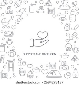 Support and Care Icon, line style with mosaic icon background, great for web and background use.