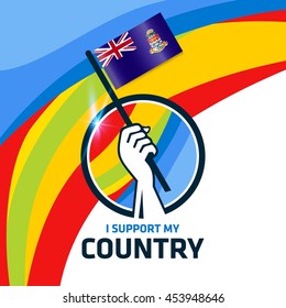 I Support Cayman Islands. Hand holding the Country flag - abstract background Man Holding Flag in Rio Olympics 2016