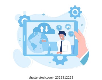 Support center customer service concept, trending flat illustration